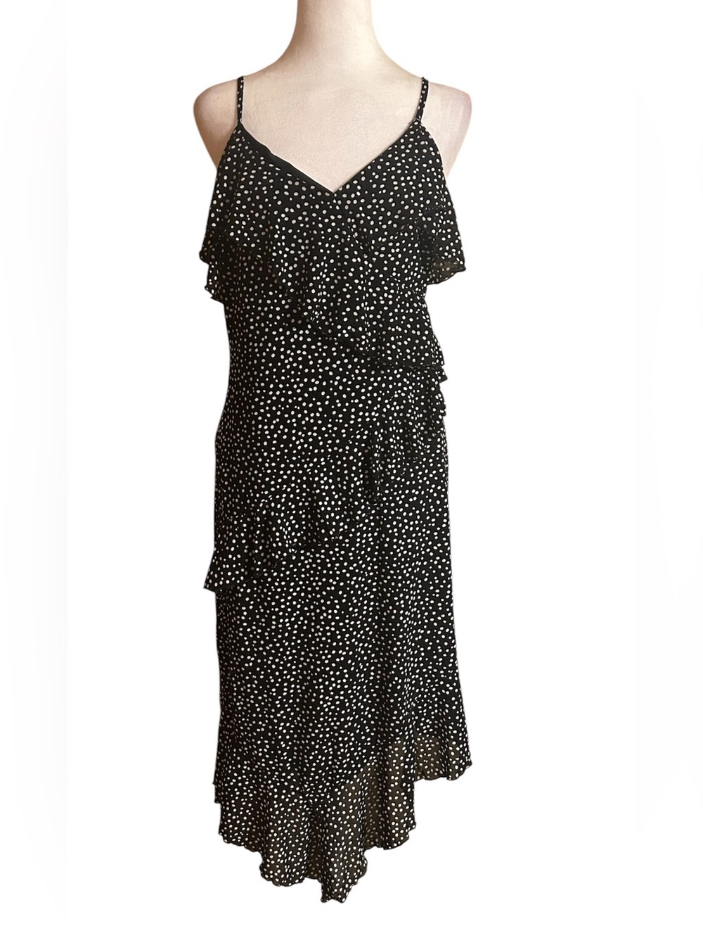 Ember Black & White Asymmetrical Polka Dot Ruffle Dress